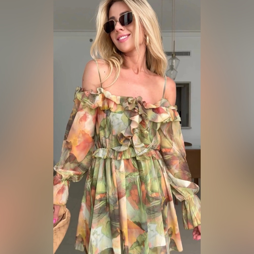Zara Ruffles Printed Tulle Dress New Size S - Picture 3 of 7